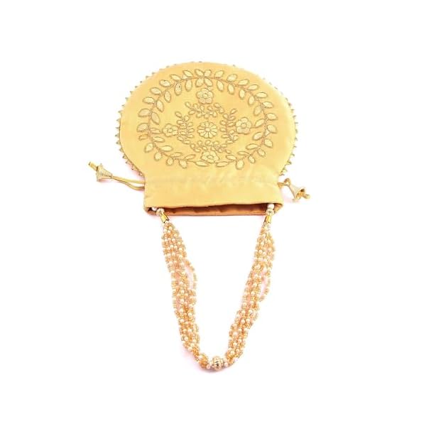 BOHEKANT Silk Women's/Girls Beautiful Ethnic Rajasthani Gota Patti Work Potli Bag (Gold) - Image 3