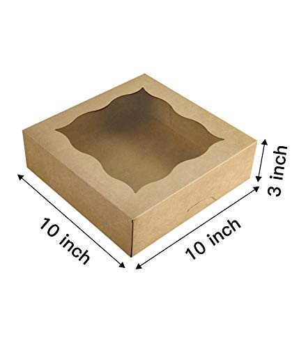 Brown Bakery Boxes with Window - 15 Pack for Pies and Cookies
