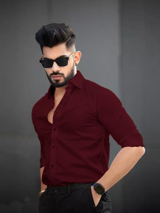 Image of Pinkmint Cotton Spread Collar Long Sleeve Shirt for Men Formal Wear Office Wear Multicolour