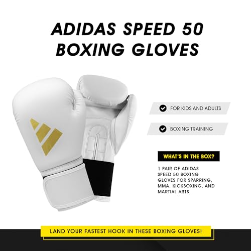 Boxerské rukavice Adidas Speed ​​​​50, dospělí, boxerské rukavice 16 oz, boxerské rukavice pohodlné a odolné, bílé