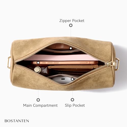 Image of BOSTANTEN Shoulder Bag for Women Suede Leather Crossbody Purse with 2 Strap