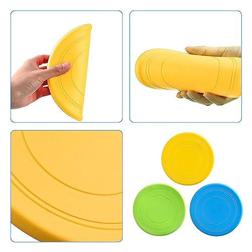 TSHAOUN Hunde-Frisbee-Spielzeug Hunde-Frisbee, aus natürlichem weichem Gummi, für interaktiven Spaß im Freien. 17,8 cm (Gelb/Grün, Blau), 3 Stück