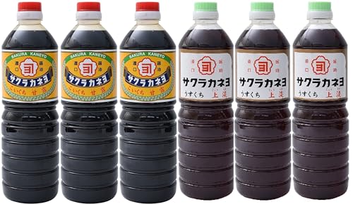 鹿児島の甘い醤油 サクラカネヨ 1リットル6本セット 濃口・うすくち本数選べます (濃口3本・うすくち3本)