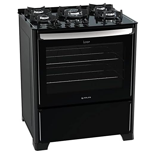 Fogão 5 Bocas Atlas New U.top Glass Preto com Mesa Mesa de Vidro e Tripla Chama