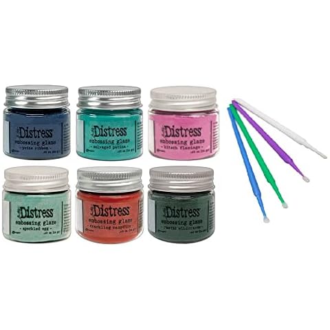 New Ranger Tim Holtz Distress Embossing Glaze - Includes PTP Flash Deals Blending Sticks (6 Prize Ribbon Collection) Cover