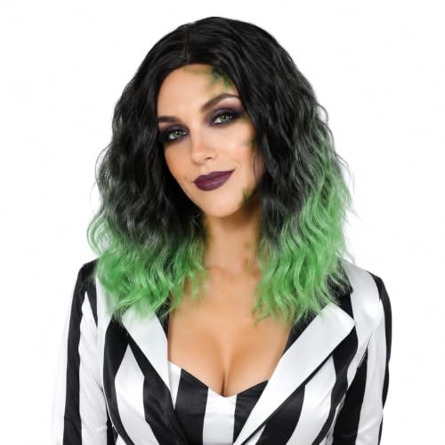 Halloween Cosplay Wig Black to Green Beetle Juice Costume Wigs for Women