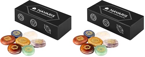 Navaris Chakra Steine Set - 7x Edelstein Heilsteine - eingravierte Chakra-Symbole - Stein für Reiki Heilung Yoga Ritual Aura - Bergkristall Amethyst