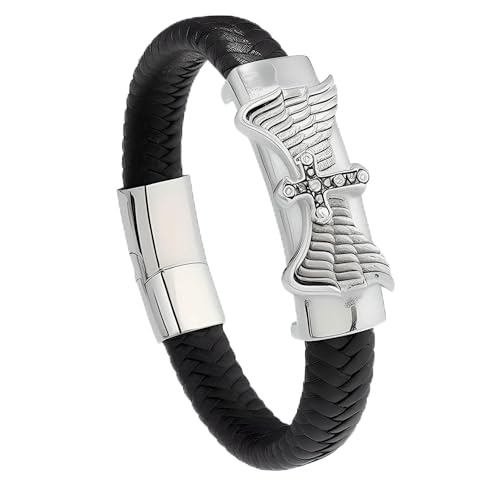 Image of THE MEN THING Leather Bracelet for Men - American Style Genuine Leather Multi-Layer Braided Bracelet with 100% Stainless Steel Magnetic Buckle for Men & Boys (8 inch)