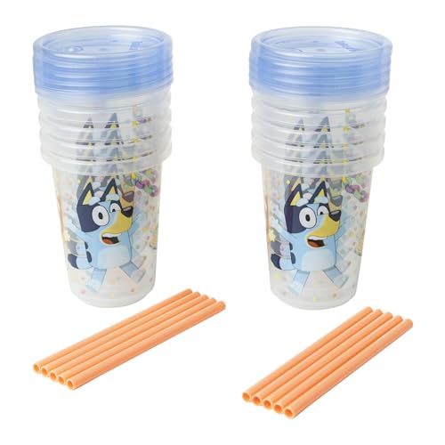 Image of The First Years Bluey Take & Toss Toddler Straw Cups - Spill Proof Toddler Sippy Cups with Snap On Lids and Straws - Bluey Gifts and Bluey Party Supplies - 10 Oz - 10 Count