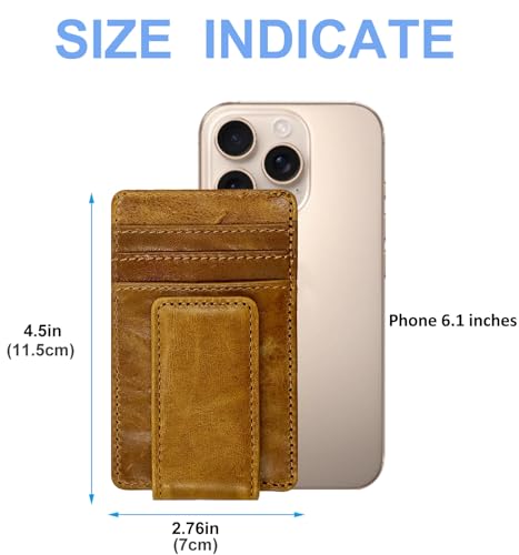 Front Pocket Wallets for Men with Magnet Money Clip RFID Blocking Leather Minimalist Slim Wallet Credit Card Holder (Small Brown)3