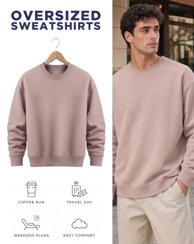 Image of Nobero Oversized Sweatshirts for Man Stylish Crew Neck | 280 GSM Rich Cotton Fleece Solid Oversized Fit Full Sleeve Sweatshirt for Men | Stylish Casual Wear Winter Sweatshirt for Men