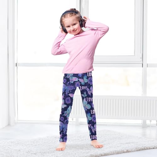 Purple Butterfly Love Girls Leggings Ultra Soft Compression Yoga Gym Pants for Kids 4-10T4