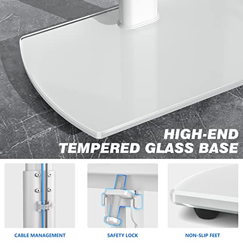 RFIVER Universal TV Stand Slim Corner TV Floor Stand for 32-70 Inch TVs, Height Adjustable Swivel Cantilever Tall TV Stand with Tempered Glass Base Max VESA 400x400mm up to35kg, White - Image 4
