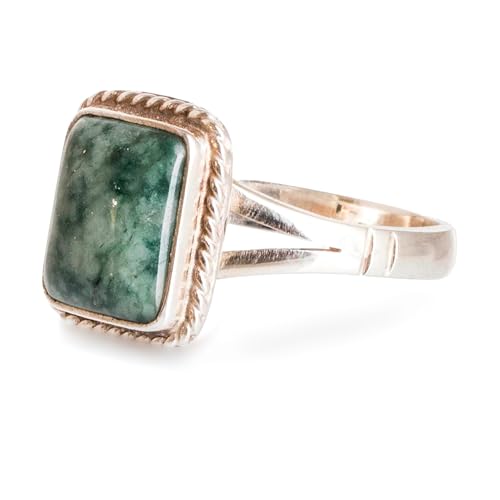 NOVICA Artisan Handmade Jade Cocktail Ring | Crafted Sterling Silver | Single Stone | Guatemala Hemlock Desert Sage | 'Life Divine' | 0.5" L x 0.4" W x 0.2" H Band Width 3 mm