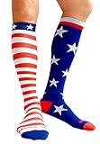 Compression Socks (1 pair) for Women & Men by A-Swift - Graduated Athletic Fit for Running, Nurses, Flight Travel, Skiing & Maternity Pregnancy - Boost Stamina & Recovery (Starts & Stripes, L/XL)
