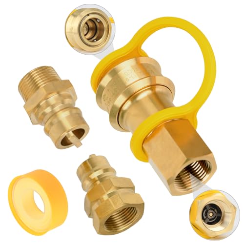 Larrik Quick Connect Disconnect 3/4 Fittings with Male and Female 3/4 NPT Nipples Natural Gas Quick Connector for Generator Gas Grills CSA 100% Brass