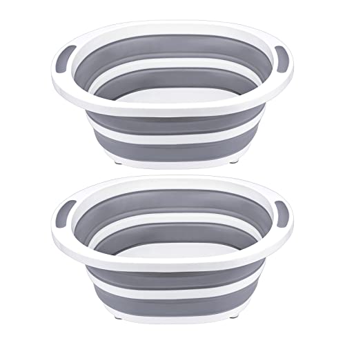 Image of 2 Pack Collapsible Dishpan 7.5L Plastic Sink Dish Basin Cutting Board Foldable Food Tub for BBQ Picnic Camping Portable Washing Dishes Basket Space Saving Grey
