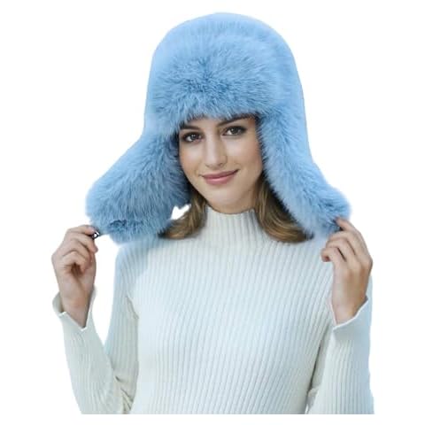 Lina & Lily Women's Winter Trapper Hat Long Pile Faux Fur Fluffy (Sky Blue) Cover