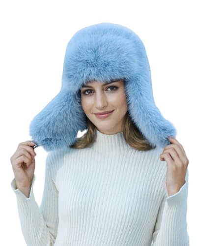 Lina & Lily Women's Winter Trapper Hat Long Pile Faux Fur Fluffy (Sky Blue)