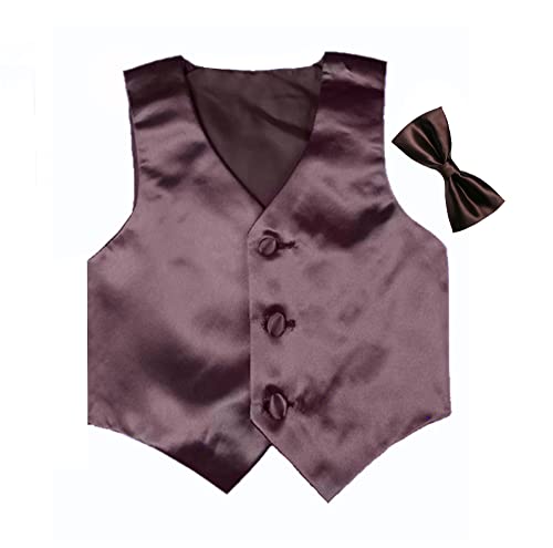2pc Boys Satin Brown Vest and Bow tie Set from Baby to Teen (L:(12-18 months))