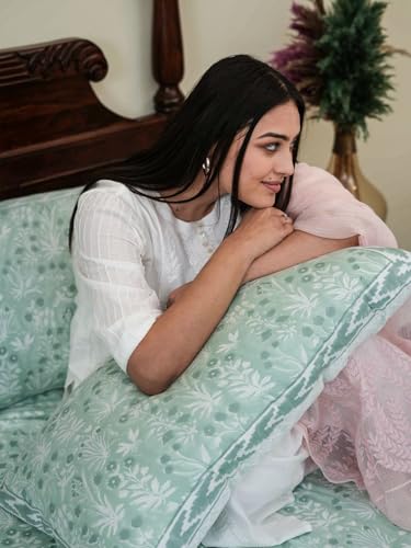 Image of Prasino Premium Hand Block Printed Bedsheet | Bed Sheet Flatsheet | Pure Cotton | Double Bed King Size 108 inchx108 inch | 300 TC Bedsheets | Includes 2 Pillow Covers | Floral Spread