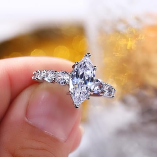 Brilliant Marquise Shaped and Round Cut Wedding Engagement Bands Rings Sterling Silver Cubic Zirconia CZ Promise Statement Solitaire Ring for Women3