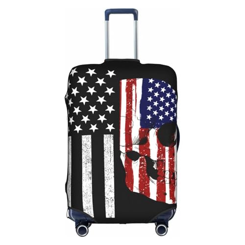Travel Luggage Cover Vintage Skull America Flag Fashion Washable Baggage Suitcase Protector Fit For Luggage Large