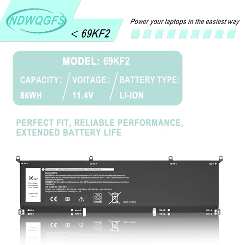 Image of 69KF2 86Wh Battery Replacement for Dell XPS 15 9510 9500 9520 Precision 5550 5560 5570 G15 5511 5520 Alienware M15 M17 R3 R4 | 11.4V 6-Cell Replacement