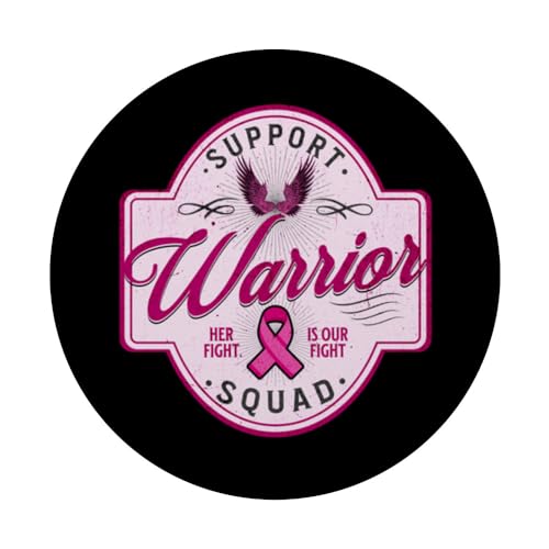 Support Squad Her Fight Our Fight Breast Cancer Warrior Team PopSockets Swappable PopGrip, Black - Image 3