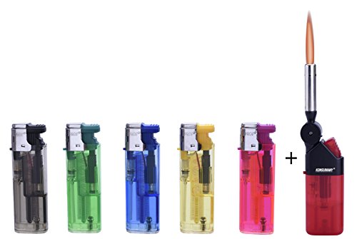 5 x Sturm-Feuerzeug Elektronisch Feuerzeuge Nachfüllbar+1x (Konsumany® Stab- Stumfeuerzeug 12,5 cm Lang)