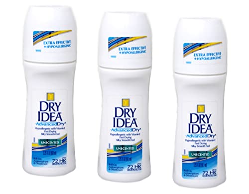 Dry Idea Roll-On Advanced Dry Antiperspirant & Deodorant, 72 HR, Unscented 3.25 FL Oz (Pack of 3)