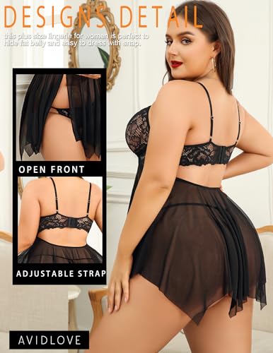 Avidlove Babydoll Lingerie for Women Strappy Nightdress Sexy Nightgowns Bridal Chemise Plus Size Lace Langeray L-4XL2