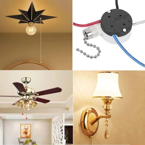 Image of Ceiling Fan Switch Zing Ear ZE-208s E89885 3 Speed 4 Wire Pull Chain Switch Fan Light Switch Replacement Part with 4 Pre-Installed Wires(Nickel Chain)
