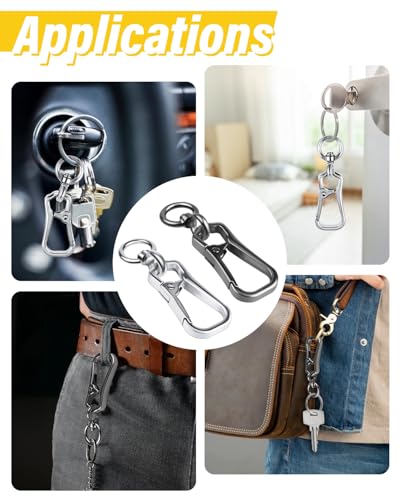 Caianwin Karabinerhaken Klein, 360° Drehgelenk Karabiner Schlüsselanhänger – Quadratisch, Metall Keychain für Herren und Damen (Silber und Schwarz)