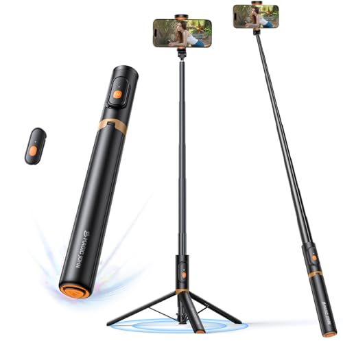 MAGIC JOHN 59 Automatic Pop-up Phone Tripod Extendable Selfie Stick for iPhone Selfie Stick Tripod with Detachable Remote Flexible Rotation Travel Phone Stand Compatible with iPhone Android