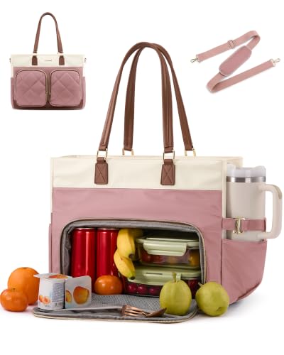 Image of LOVEVOOK Lunch Box Tote Bag for Women, 15.6 Inch Laptop Work Bag with Lunch Compartment, Oversized Tote with 40oz Cup Holder for Teacher, Nurse & Office Commuter