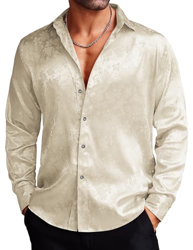 Amazon.com: COOFANDY Mens Silk Shirts Long Sleeve Dress Shirts