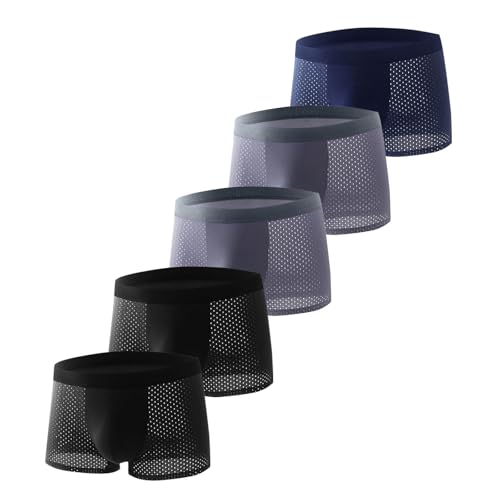 Cambkatl 5-Pack Men's Fishnet Hollow Ice Silk Underwear Ultra-thin Breathable Summer Boxer Briefs Trunks Stretch Boxers