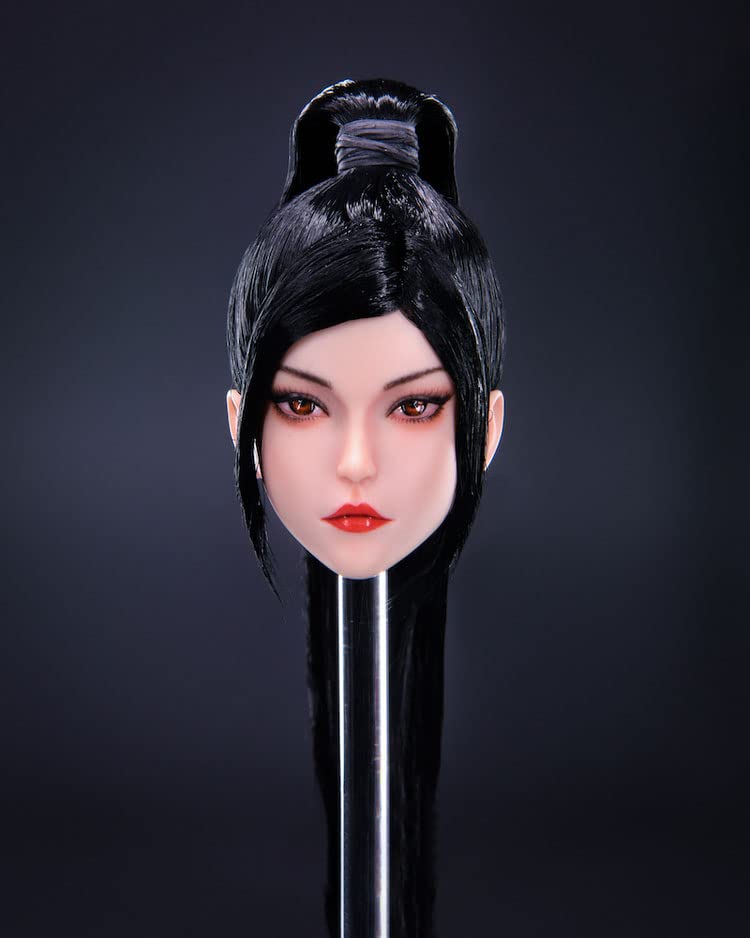 1/6 skala kobieca głowa rzeźbiona azjatycka piękna dziewczyna czarna głowa Hairf rzeźbiona rzeźba dla 30 cm figurka blade ciało lalka zabawka (A)
