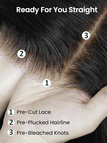 Image of KLAIYI Yaki Straight Bye Bye Knots Glueless Wig 7x5 Precut Lace Front Wigs Human Hair Put On and Go Wigs for Beginners Pre Bleached Pre Plucked Pre Everything 3S Easy to Ready to Wear Kinky Wig 20Inch