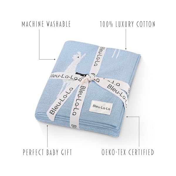 Bleu La La Babydecke - 100% Luxuriöse Weichbaumwollstrick Warme Gemütliche Kuscheldecke für Kinderwagen und WiegePuckdecke für Neugeborene Säuglinge und Kleinkinder – Bild 4