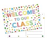 WALENGIF Teacher Postcards for Students 30Pcs Confetti Back to School Postcards for Students Kids from Teacher Welcome to Our Class Postcard Preschool Kindergarten Postcard Gifts for Teachers Supplies