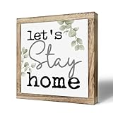 Farmhouse Home Decor, Living Room Decor, Bedroom Decor, Cozy Vibe Home Decor, Freestanding Home Sign, Wooden Plaques Box Signs, Let's Stay Home Sign 9.8 * 9.8 Inch, Decorative Wooden Box Sign