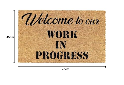 Image of Onlymat inchWelcome to Our Work Printed Doormat, Rectangular (75x45cm), Black /Brown - Natural Coir with Anti-Slip PVC Backing for Entryway, Outdoor, Home, Floor, Door, Hall & Living Room.