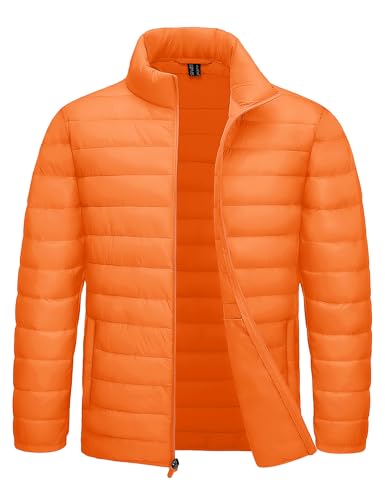 TACVASEN Orange Puffer Jacket Men Winter Lightweight Quilted Puffy Jackets Warm Water-Resistant Windproof Insulated Casual Coats L