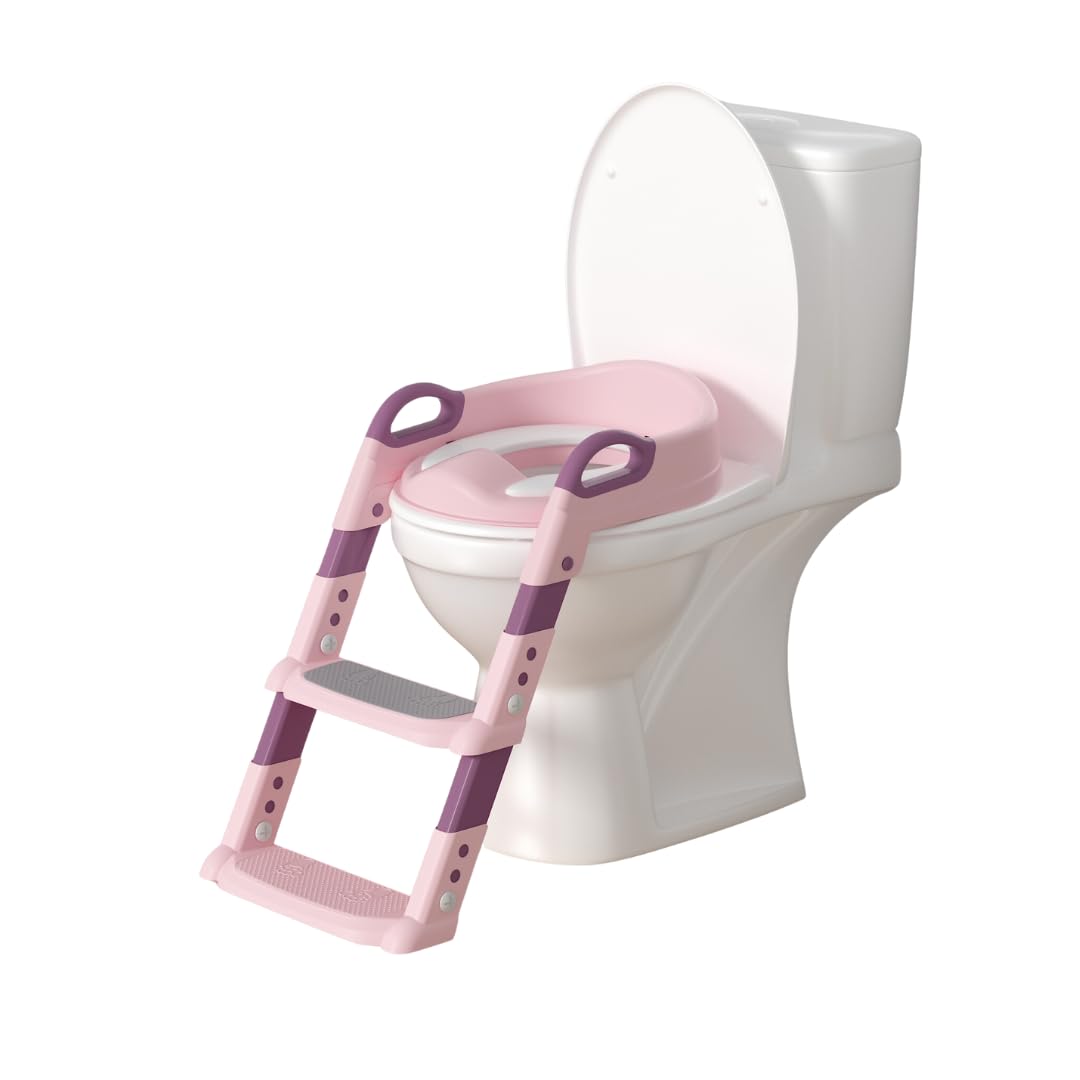 Kiddery Potty Training Seat For Toddler Boys & Girls | Potty Training Seat For Kids 1-5 Years | Toilet Seat For Kids | Toilet Seat with Step Stool Ladder | Adjustable Height | Non-Slip Design | Pink