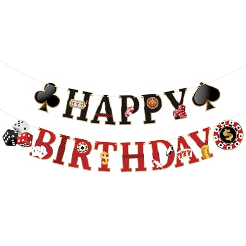 Image of Casino Happy Birthday Banner Casino Theme Party Decorations Poker Game Party Banners Garland for Las Vegas Night Poker Game Party Supplies