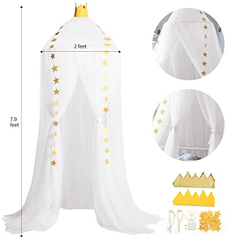 Image of Jolitac Princess Bed Canopy for Girls Room Decor Round Lace Mosquito Net Play Tent Reading Nook Canopies Yarn Girl Dome Netting Castle (White)