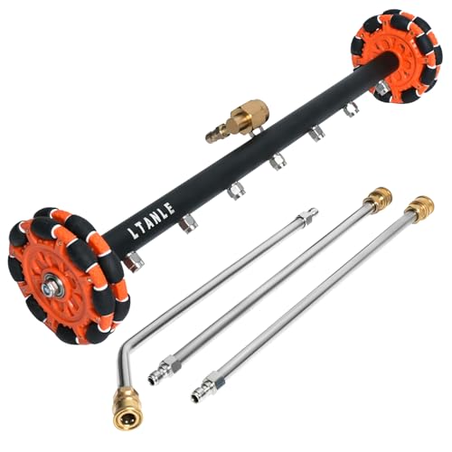 LTANLE 2-in-1 Can Move Horizontally Pressure Washer Undercarriage Cleaner Water Broom23 Surface Cleaner Power Washer Attachment with 7 Nozzles 3 Extension Rods andSpare Wheel4000 PSI