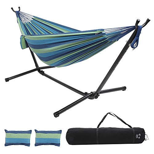 ONCLOUD Double Hammock with Stand 9ft Space Saving Steel Stand Includes Cup Holder,Two